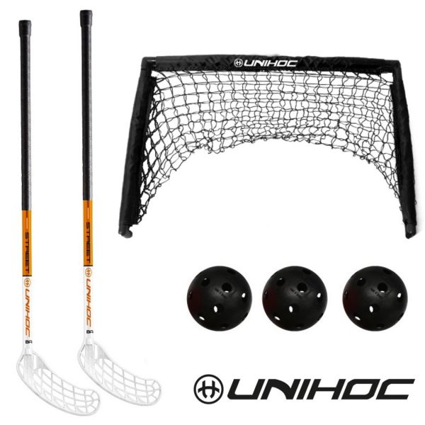 Floorball Street Set von Unihoc - 2 Schläger, 1 Tor und 3 Bälle