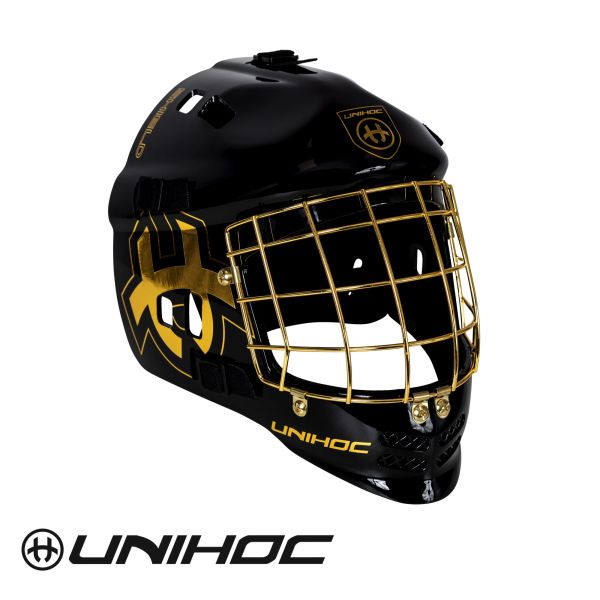 Floorball Torhüterhelm - Unihoc Maske SHIELD LTD EDT schwarz gold.jpg
