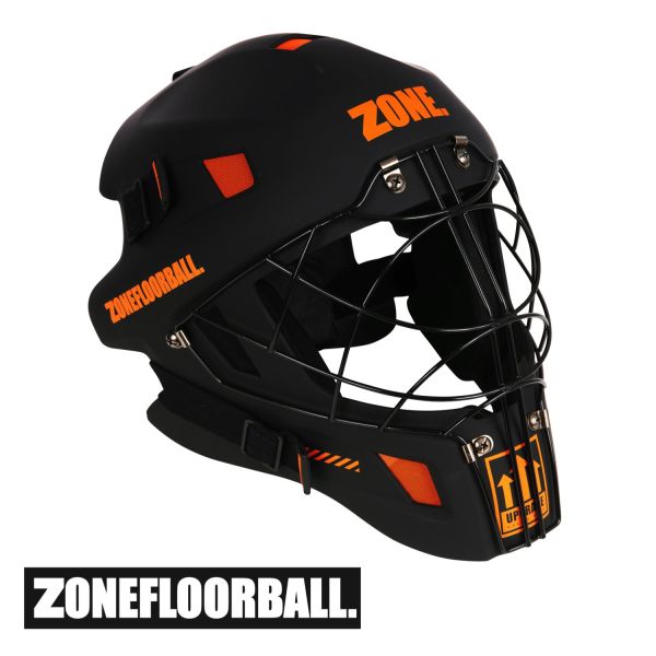 Floorball Torwarthelm - Zone UPGRADE CAT EYE CAGE Maske schwarz lava orange