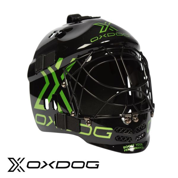 Floorball Törhüter Helm - Oxdog Maske XGUARD Junior schwarz/grün.jpg