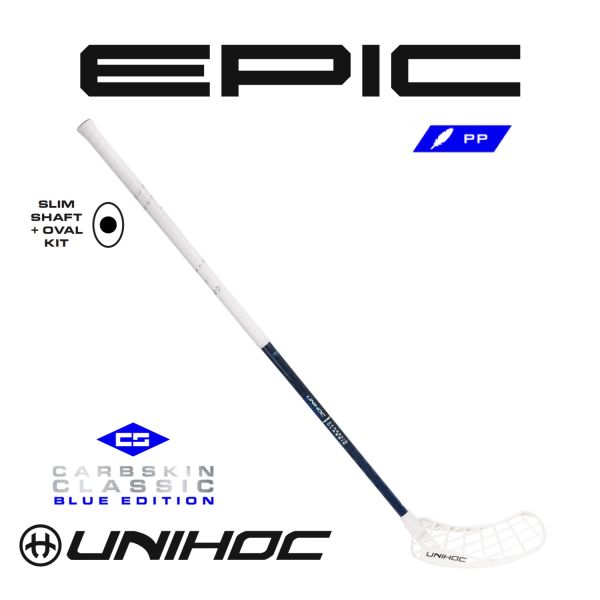 Floorballschläger - Unihoc EPIC CARBSKIN FeatherLight 26 slim oval blau