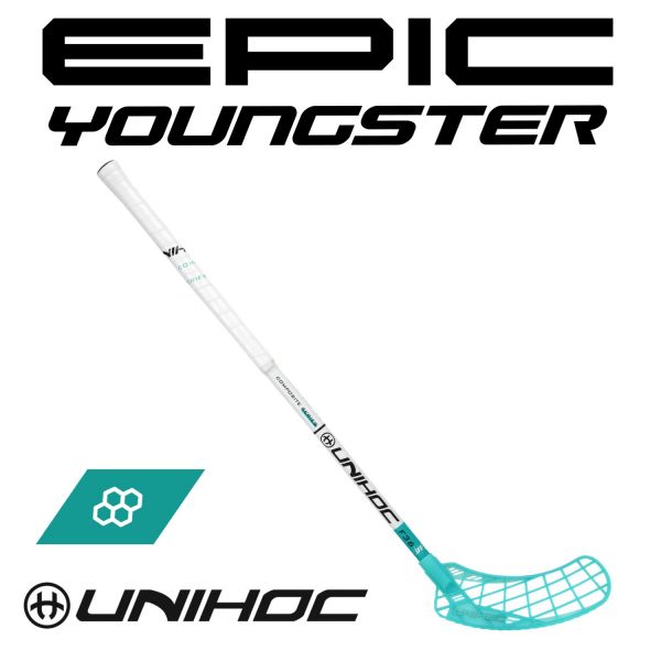 Kinder Floorballschläger - Unihoc EPIC Youngster Composite 36 weiß/türkis