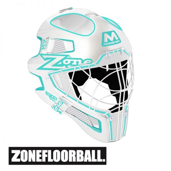 Floorball Helm - Zone MONSTER Cat Eye Cage Maske weiß/türkis