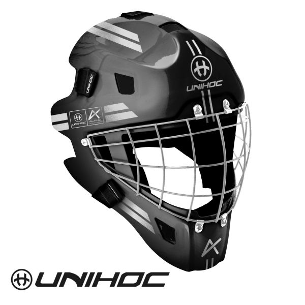 Unihoc ALPHA 44 Maske schwarz/silber - vorne