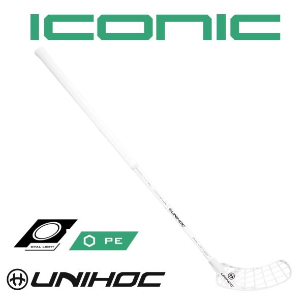 Floorball Schläger Unihoc ICONIC Supershape Oval Light 26 weiß/silber