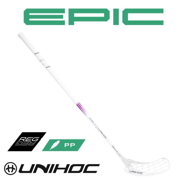 Floorball Schläger Unihoc EPIC FeatherLight Superskin Regular 29 weiß/lila