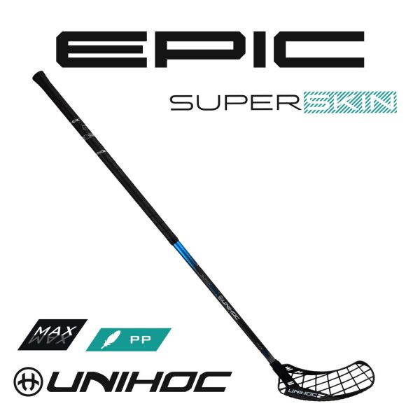 Floorball Schläger Unihoc EPIC FeatherLight Superskin Max 26 schwarz/blau