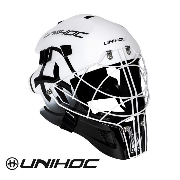 Floorball Helm Torhüter - Unihoc Maske INFERNO 66 weiß schwarz (cat-eye cage).jpg