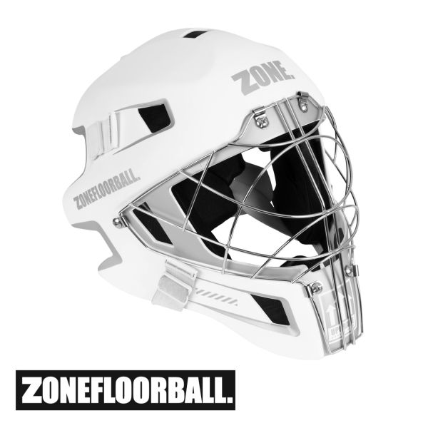 Floorball Torwart Helm - Zone UPGRADE CAT EYE CAGE Maske weiß silber