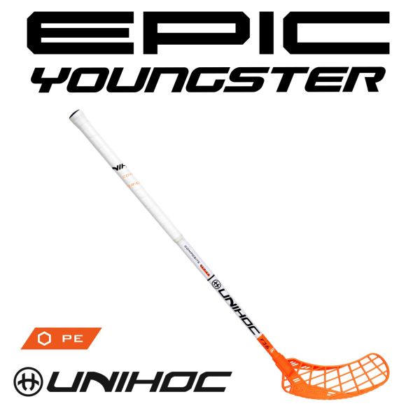 Floorball Kinder Schläger - Unihoc EPIC Youngster Composite 36 weiß/orange
